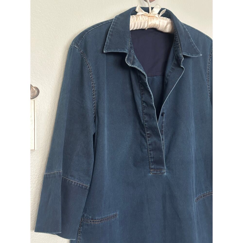 Lafayette 148 S Dark Blue Denim Tunic Mini Dress Collared Button Up Pockets - Picture 3 of 6